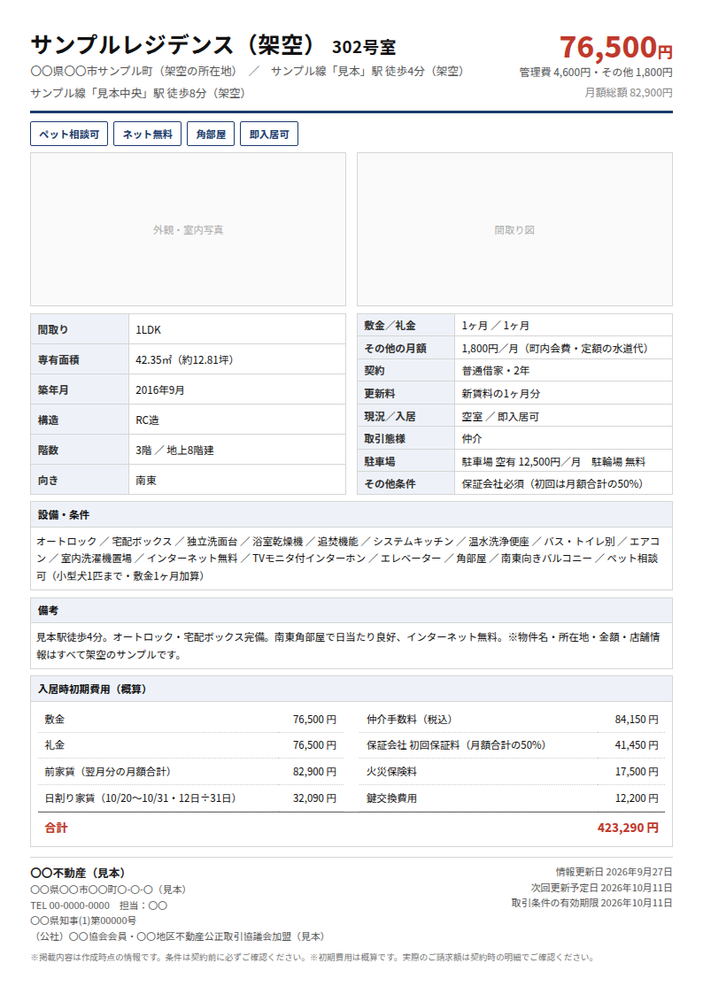 客付け用の募集図面の例